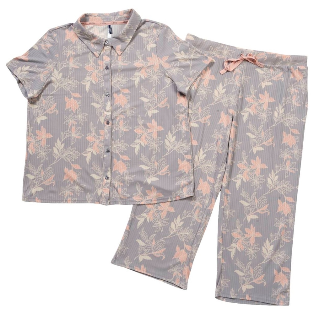 Petite IZOD® Euro Floral Notch Collar Top & Capris Pajama Set